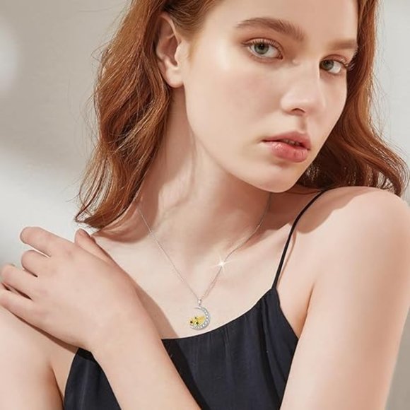 Crescent Moon & Star Necklace with Cubic Zirconia Shooting Star - Picture 4 of 8